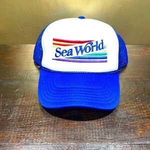 NWOT Vintage Sea World Trucker Blue White Mesh Cap Snapback OTTO